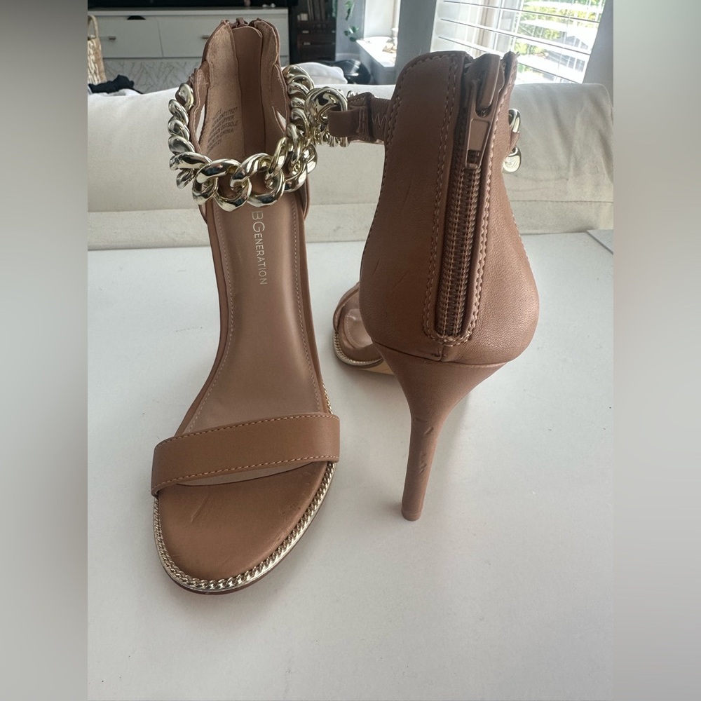 Tan Chain-Embellished Heels - Picture 6 of 8